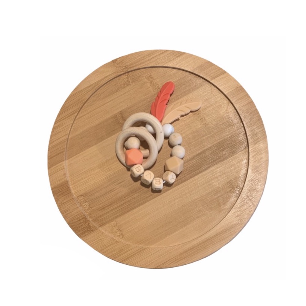 Feather Silicone & Wood Teething Ring